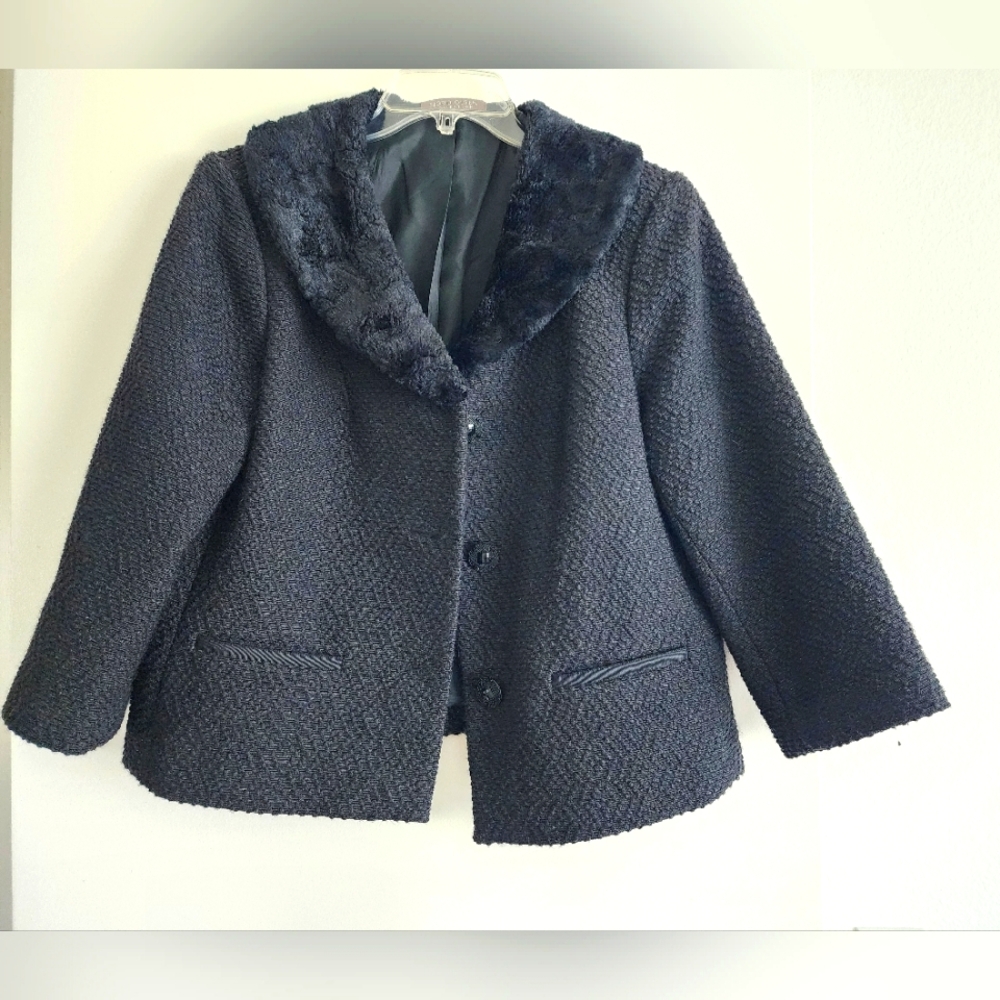 VINTAGE | SIGRID OLSEN | Black Faux Fur Jacket